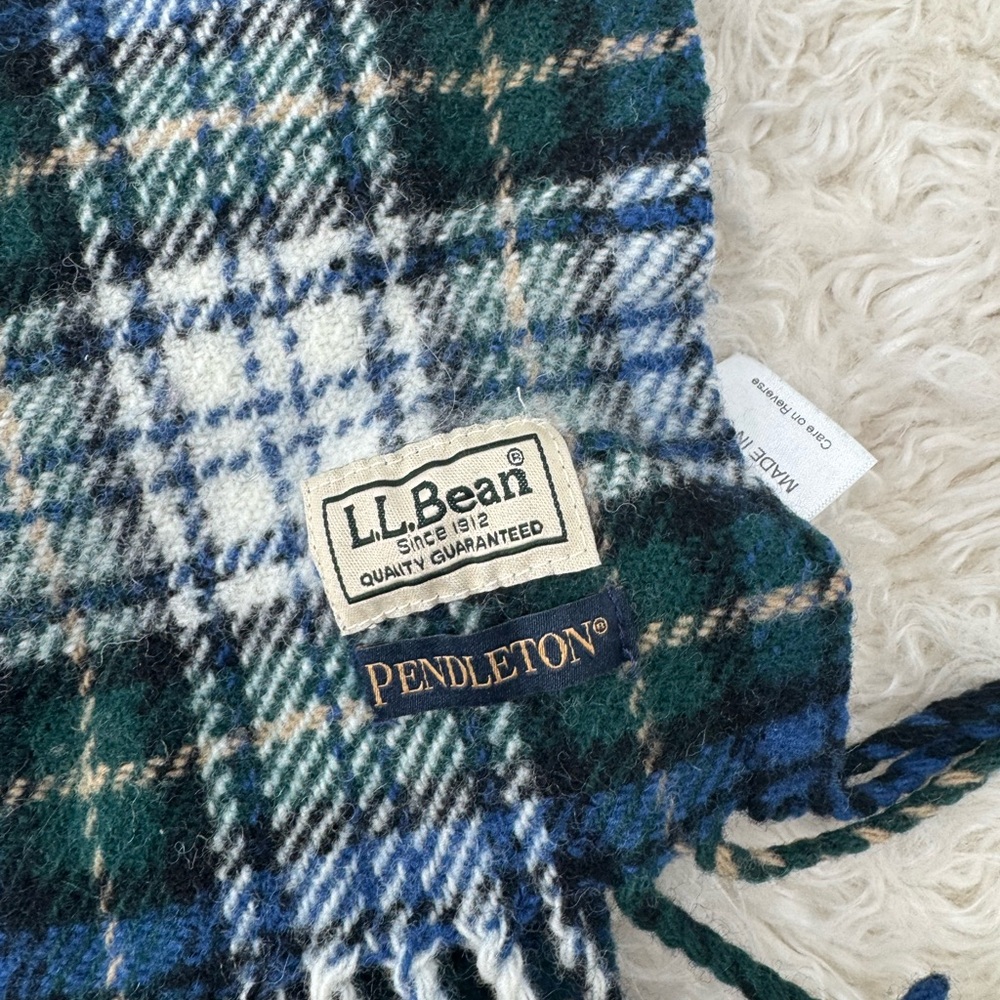 L.L. Bean Pendleton 100% Wool Plaid Fringe Blanket 54” X 66”